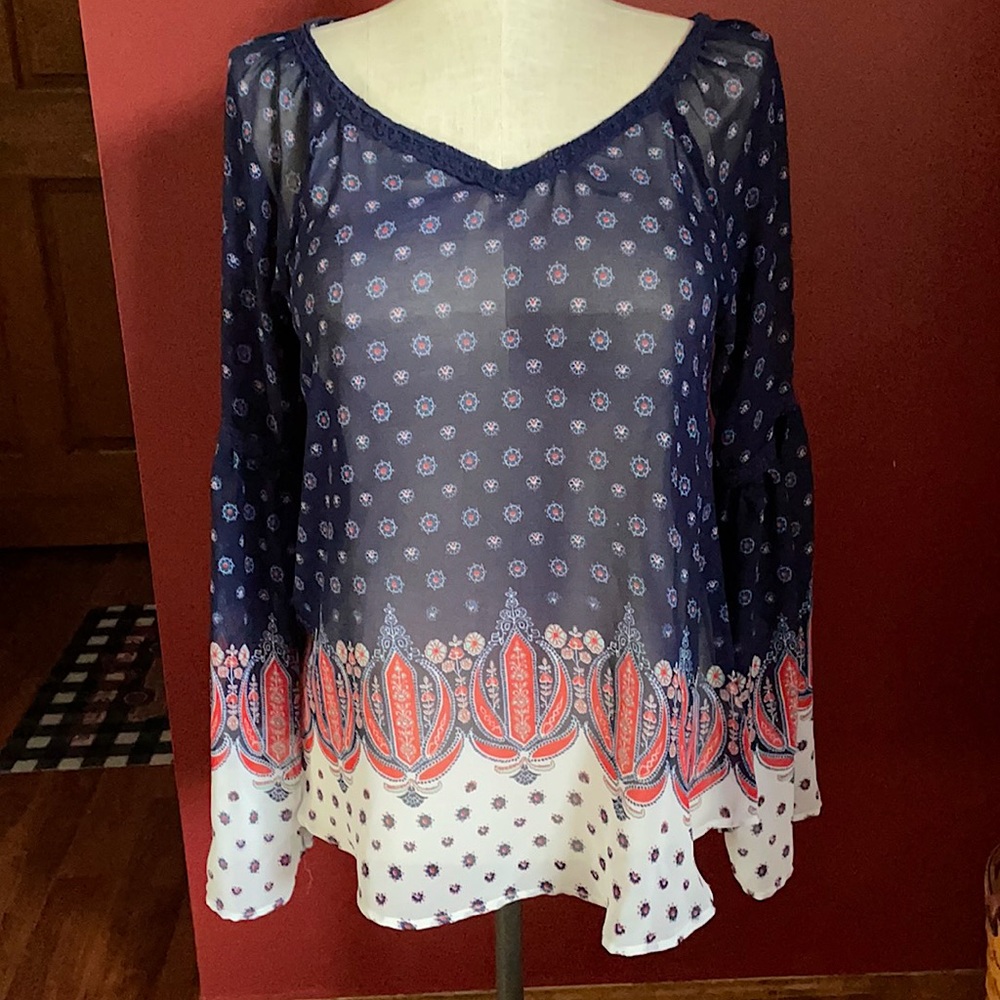 peasant sleeve crochet detail chiffon blouse